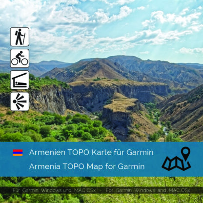 Topographic Map Armenia for Garmin navigation devices Download. Map is Plug & Play ready. Download includes also the Map-Installer for Windows and Mac PC