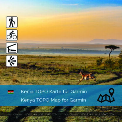 Topographic Map Kenya for Garmin navigation devices Download. Map is Plug & Play ready. Download includes also the Map-Installer for Windows and Mac PC
