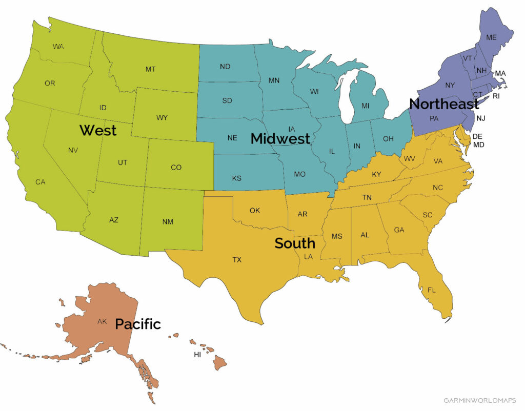 USA Topo Map - regions overview